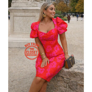 ZARA Open Back Mini Dress Puff Sleeve Fuchsia NWT